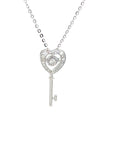 18K White Gold Heart Key Illusion Setting Dancing Stone Diamond Necklace