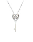 18K White Gold Heart Key Illusion Setting Dancing Stone Diamond Necklace