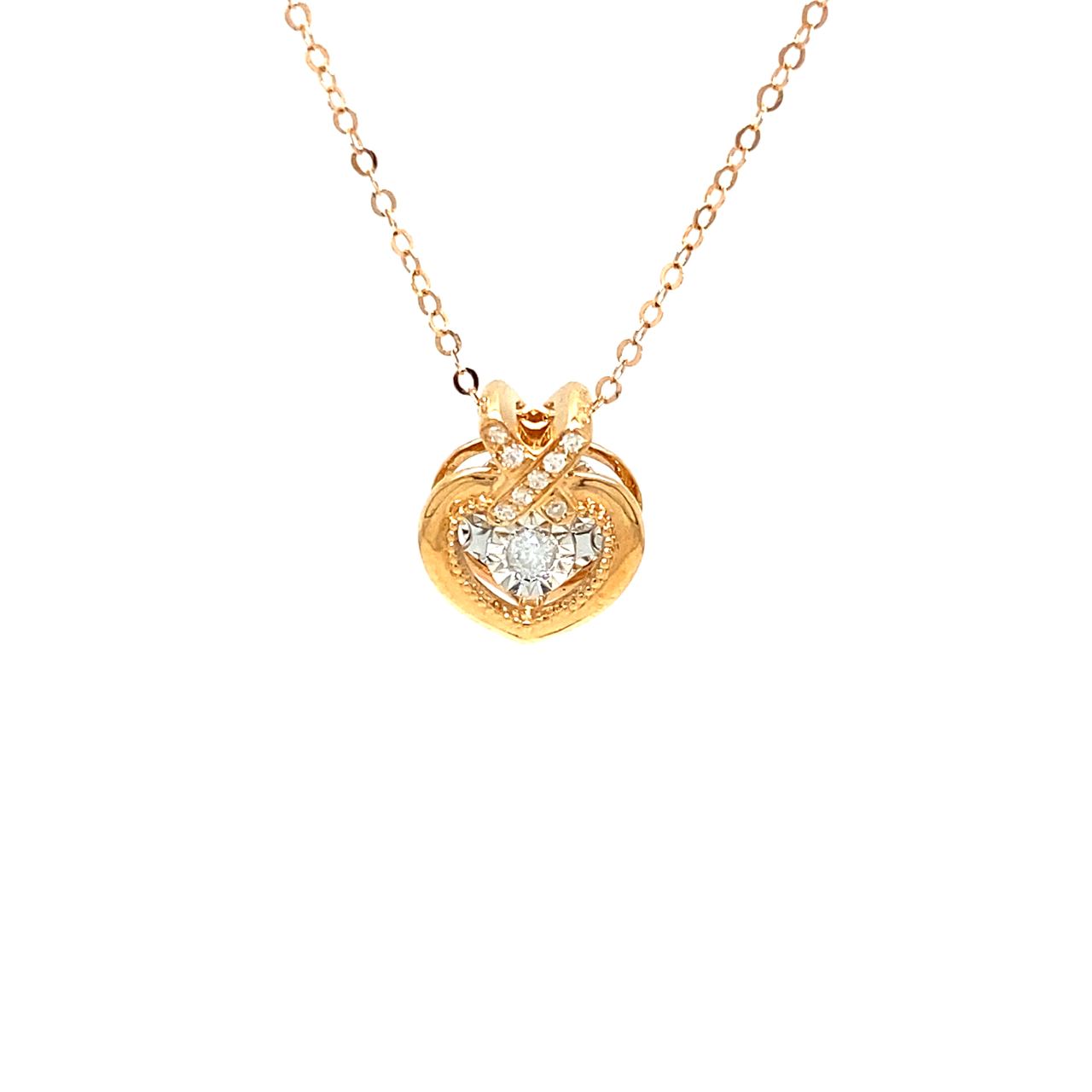 18K Rose Gold Cross Heart Illusion Setting Dancing Stone Diamond Necklace