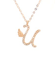 18K Rose Gold Stylish Wings Alphabet X Full Diamond Necklace