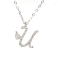 18K White Gold Stylish Wings Alphabet U Full Diamond Necklace