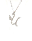 18K White Gold Stylish Wings Alphabet U Full Diamond Necklace