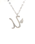18K White Gold Stylish Wings Alphabet U Full Diamond Necklace