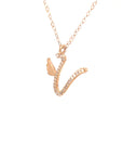 18K Rose Gold Stylish Wings Alphabet V Full Diamond Necklace
