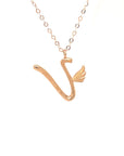 18K Rose Gold Stylish Wings Alphabet V Full Diamond Necklace