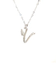 18K White Gold Stylish Wings Alphabet V Full Diamond Necklace