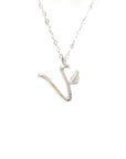 18K White Gold Stylish Wings Alphabet V Full Diamond Necklace