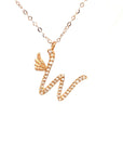 18K Rose Gold Stylish Wings Alphabet W Full Diamond Necklace
