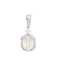 18K White Gold Pie Cut Emerald Diamond Halo Diamond Pendant