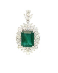 18K White Gold Emerald Diamond Pendant