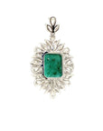 18K White Gold Emerald Diamond Pendant