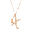 18K Rose Gold Stylish Wings Alphabet X Full Diamond Necklace