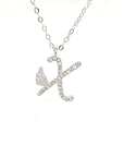 18K White Gold Stylish Wings Alphabet X Full Diamond Necklace
