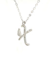 18K White Gold Stylish Wings Alphabet X Full Diamond Necklace