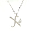 18K White Gold Stylish Wings Alphabet X Full Diamond Necklace