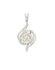 18K White Gold Slim Shape Cluster Flower Diamond Pendant