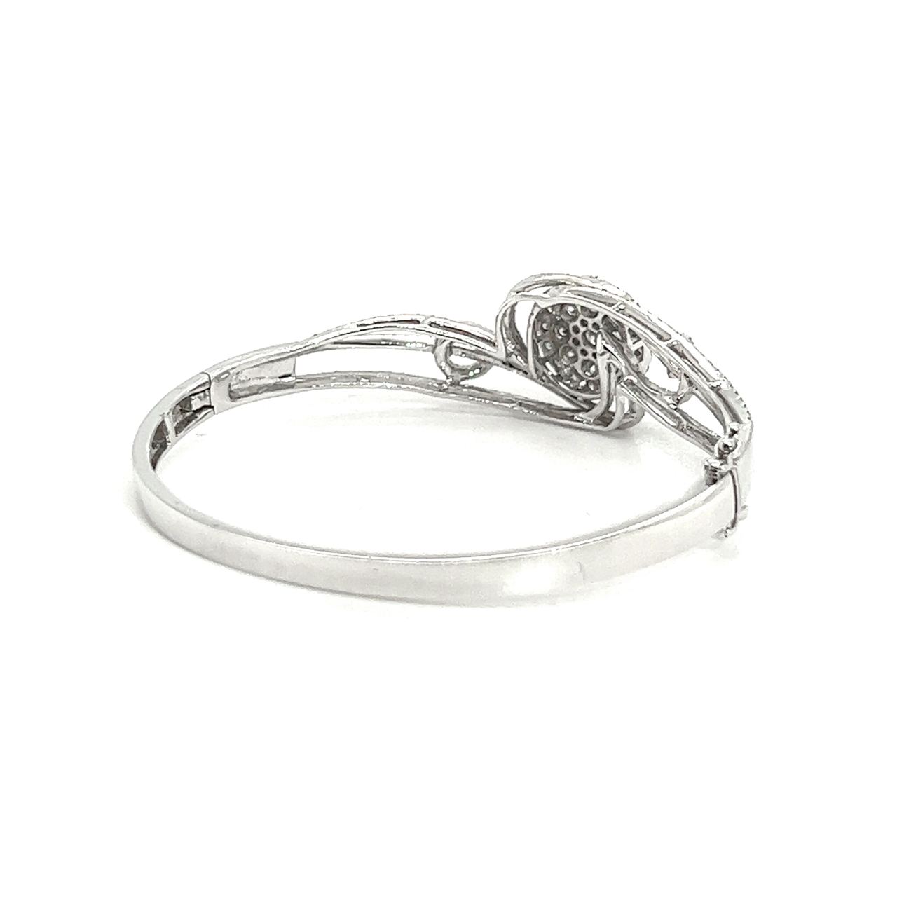 18K White Gold Max Flower Large Lotus Cluster Diamond Bangle