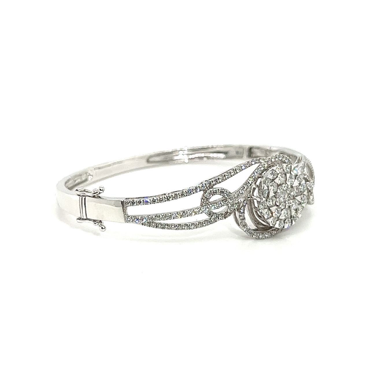 18K White Gold Max Flower Large Lotus Cluster Diamond Bangle