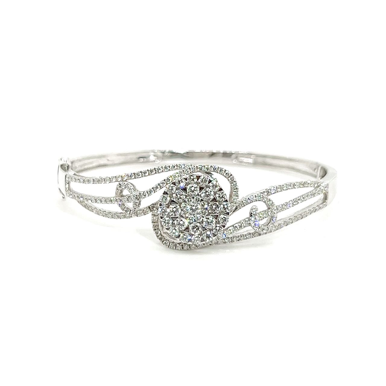 18K White Gold Max Flower Large Lotus Cluster Diamond Bangle