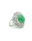 18K White Gold Flower Jade Egg Diamond Ring