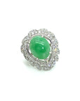 18K White Gold Flower Jade Egg Diamond Ring