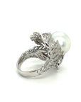 18K White Gold Pearl Diamond Ring