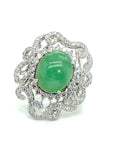 18K White Gold Lace Flower Jade Egg Diamond Ring