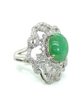 18K White Gold Lace Flower Jade Egg Diamond Ring