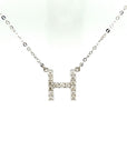 18K White Gold Classic Alphabet H Full Diamond Necklace