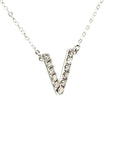 18K White Gold Classic Alphabet V Full Diamond Necklace