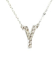 18K White Gold Classic Alphabet Y Full Diamond Necklace