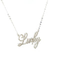 18K White Gold Scribbled Font Lucky Full Diamond Necklace