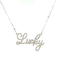 18K White Gold Scribbled Font Lucky Full Diamond Necklace