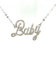 18K White Gold Scribbled Font Baby Full Diamond Necklace