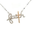 18K White Gold Crossover Rose Gold Cross Faith Full Diamond Necklace