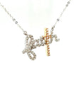 18K White Gold Crossover Rose Gold Cross Faith Full Diamond Necklace