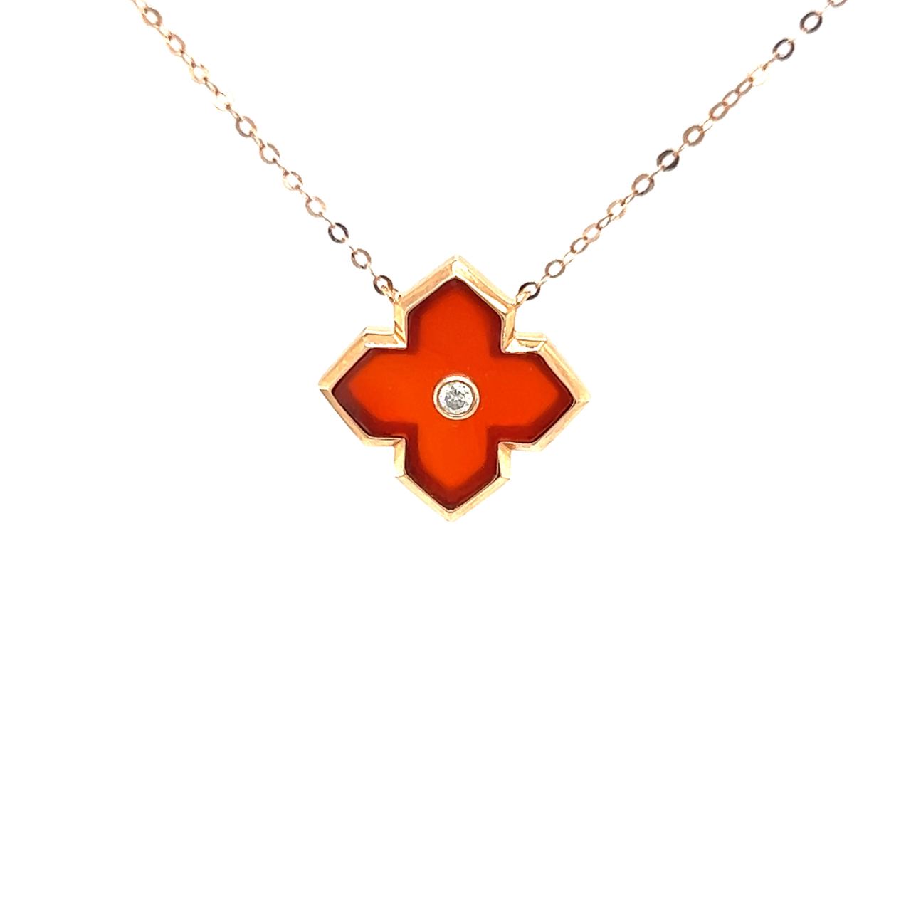 18K Rose Gold Angle Flower Agate Diamond Charms Pendant