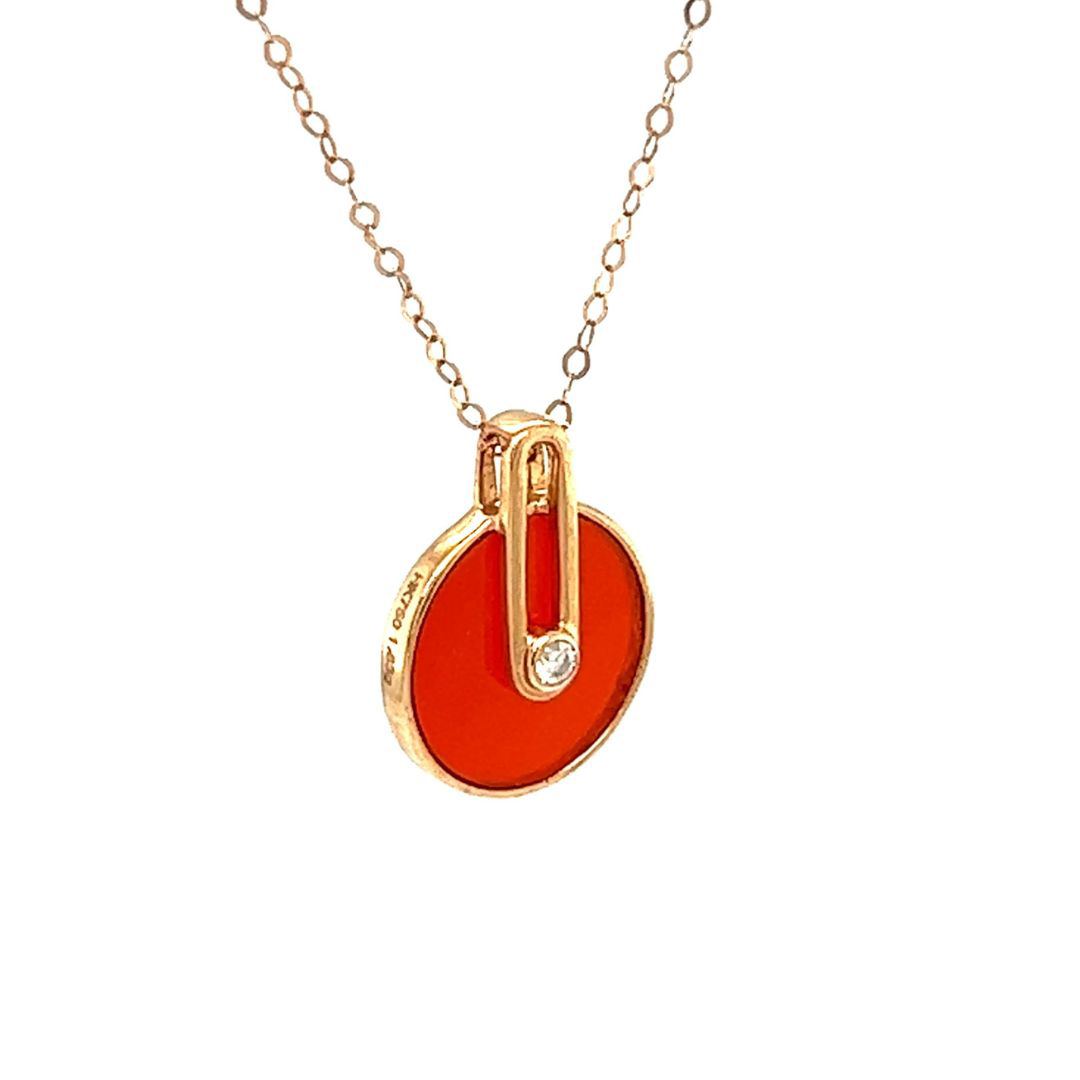18K Rose Gold Pin Round Agate Diamond Necklace