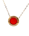18K Rose Gold Flat Love Round Agate Diamond Necklace