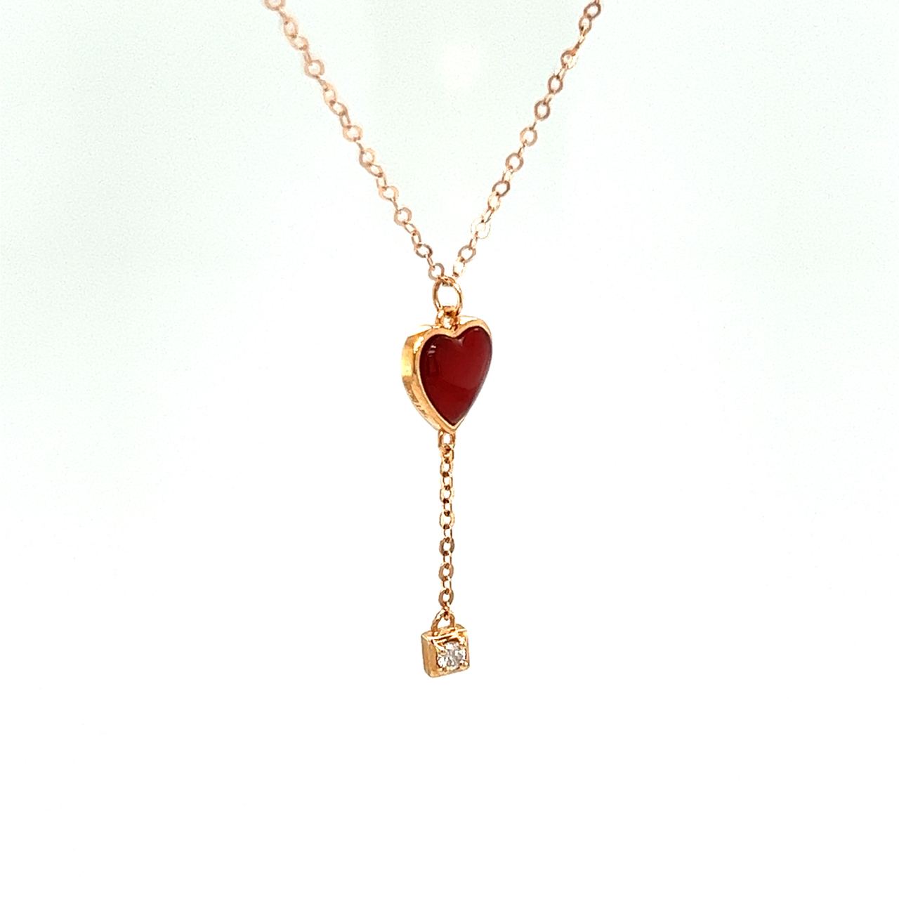18K Rose Gold Heart Air Ballon Agate Diamond Necklace