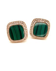 18K Rose Gold Max Cushion Malachite Diamond Earrings