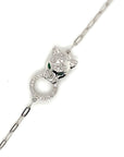 18K White Gold Mini Chain Leopard Round Diamond Bracelet