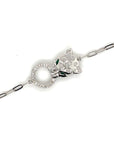 18K White Gold Mini Chain Leopard Round Diamond Bracelet