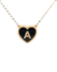 18K Rose Gold Heart Onyx Base Alphabet A Diamond Necklace
