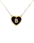 18K Rose Gold Heart Onyx Base Alphabet B Diamond Necklace
