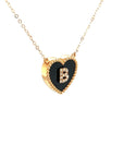 18K Rose Gold Heart Onyx Base Alphabet B Diamond Necklace