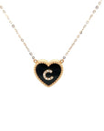 18K Rose Gold Heart Onyx Base Alphabet C Diamond Necklace