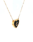 18K Rose Gold Heart Onyx Base Alphabet C Diamond Necklace