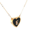 18K Rose Gold Heart Onyx Base Alphabet E Diamond Necklace