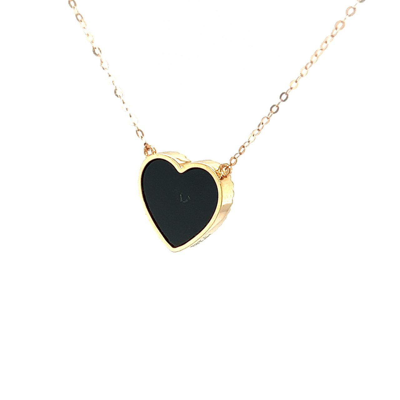 18K Rose Gold Heart Onyx Base Alphabet E Diamond Necklace
